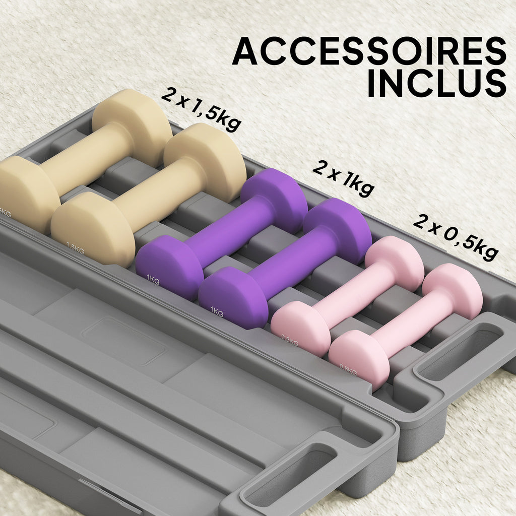 Ensemble d'haltères courtes multicolores total 6 kg avec mallette 6 haltères 0,5kg, 1kg, 1,5kg rose, violet, café-4