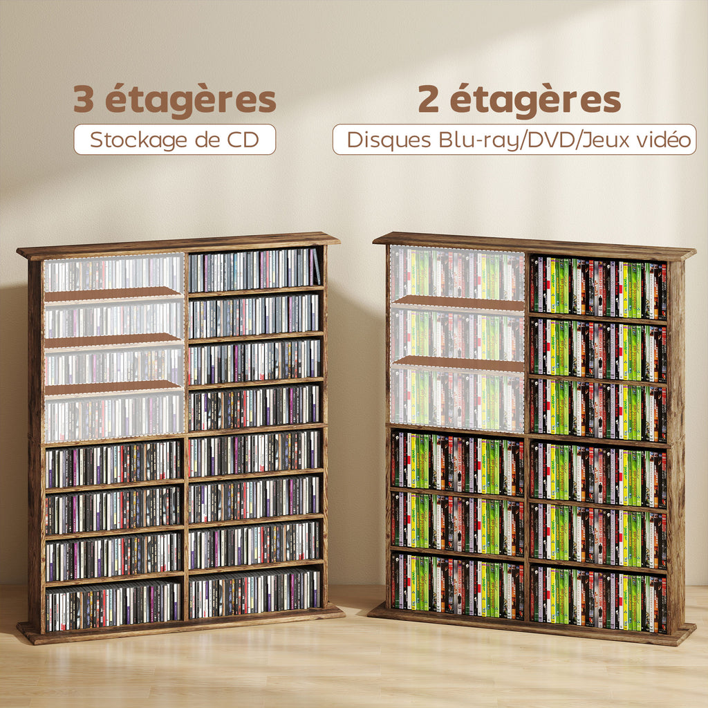 Rangements pour CD et DVD avec 16 compartiments et 12 étagères réglables capacité max. 720 CD/396 DVD et Blu-ray marron-7
