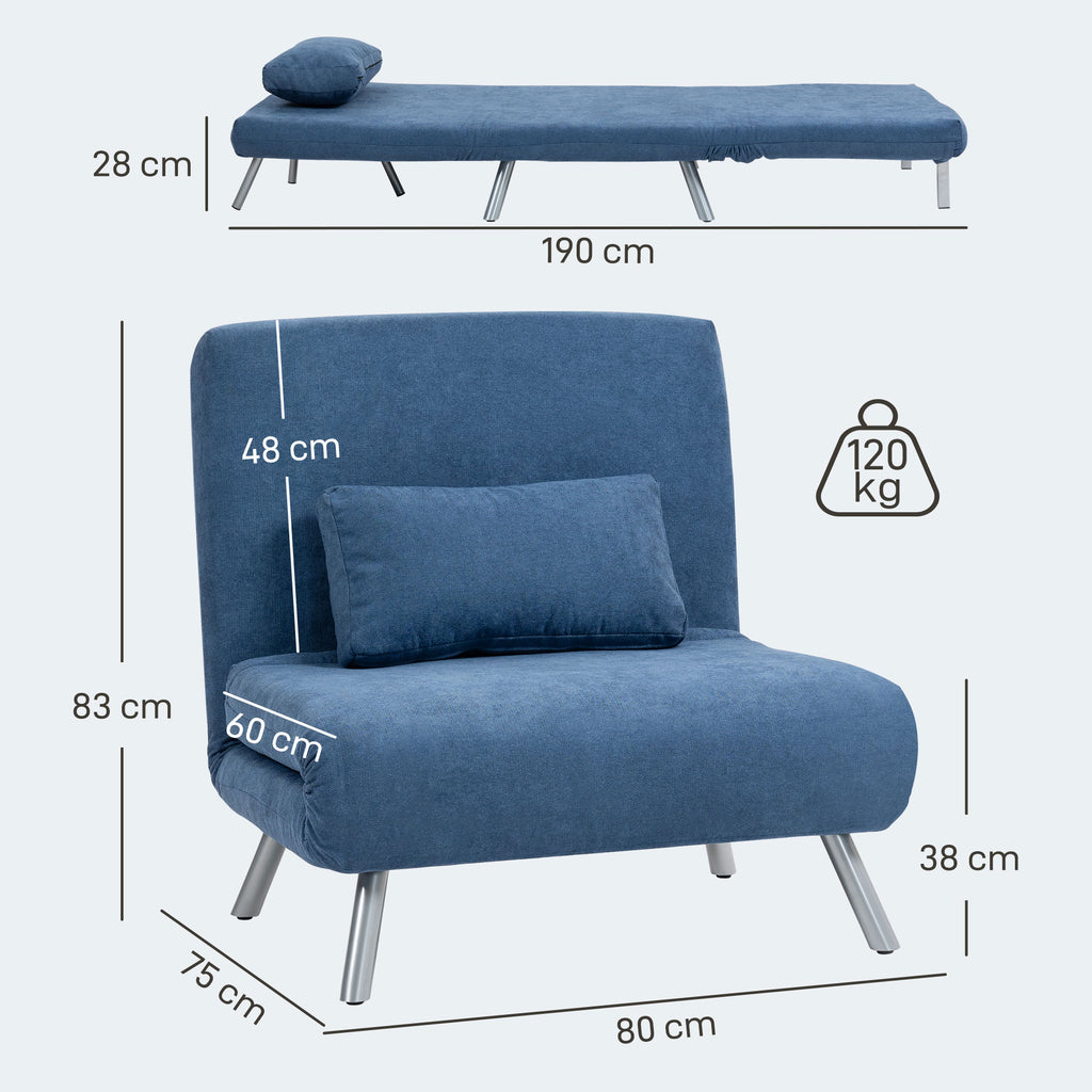 Fauteuil convertible 1 place, fauteuil-lit clic-clac 3 en 1 avec dossier réglable, oreiller, assise large, bleu-2