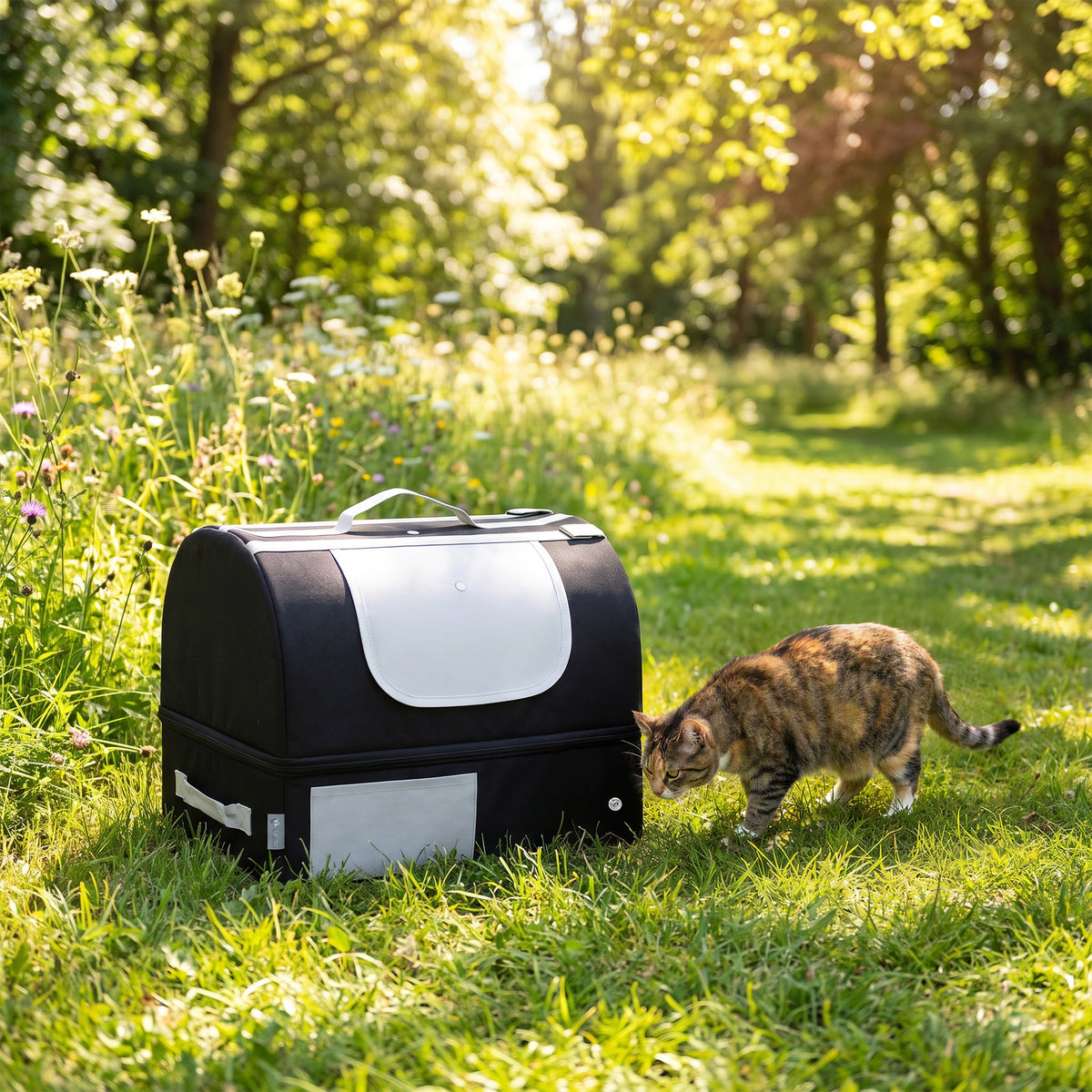 Bac à Litière Pliable Litière Voyage Chat Portable Couvercle Zippé Oxford 600D Imperméable Anti-Fuite 43x33x34cm Noir-4
