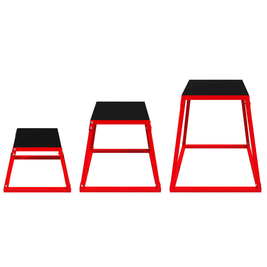 Boîte Entraînement Pliométrique Trapézoïdale en Acier, 3 Plateformes de Saut Antidérapantes 30,5/45,8/61 cm, Rouge-0