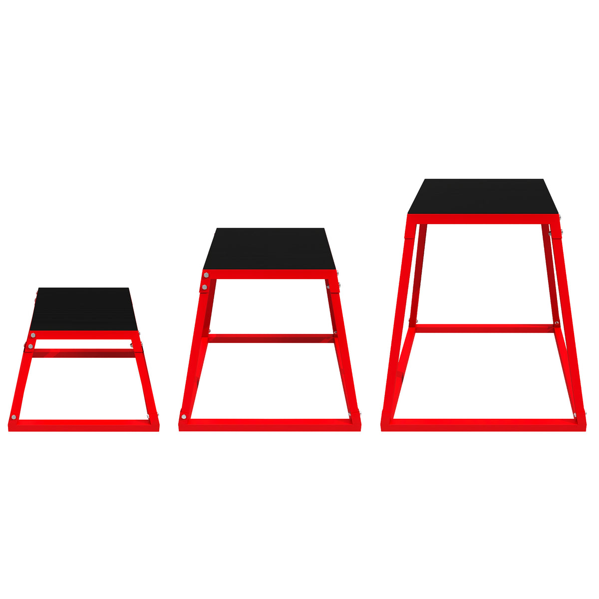 Boîte Entraînement Pliométrique Trapézoïdale en Acier, 3 Plateformes de Saut Antidérapantes 30,5/45,8/61 cm, Rouge-0