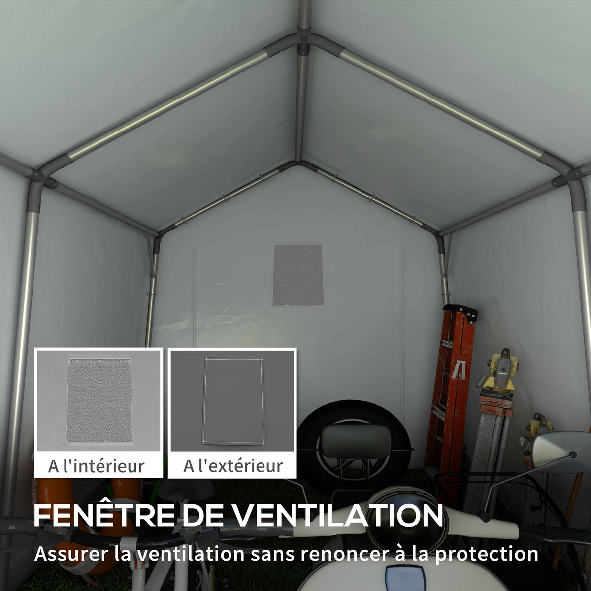 Abri de jardin tente de stockage portable pour extérieur avec cadre en acier galvanisé et grande porte 3 x 3 m gris-6