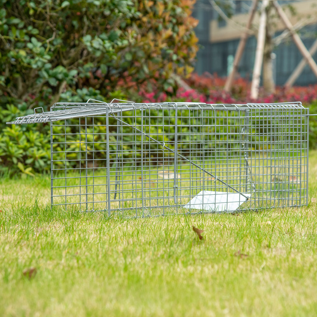 Piège cage de capture pliante pour petits animaux type rats et souris - 2 portes poignée 81 x 26 x 34,5 cm acier gris-1