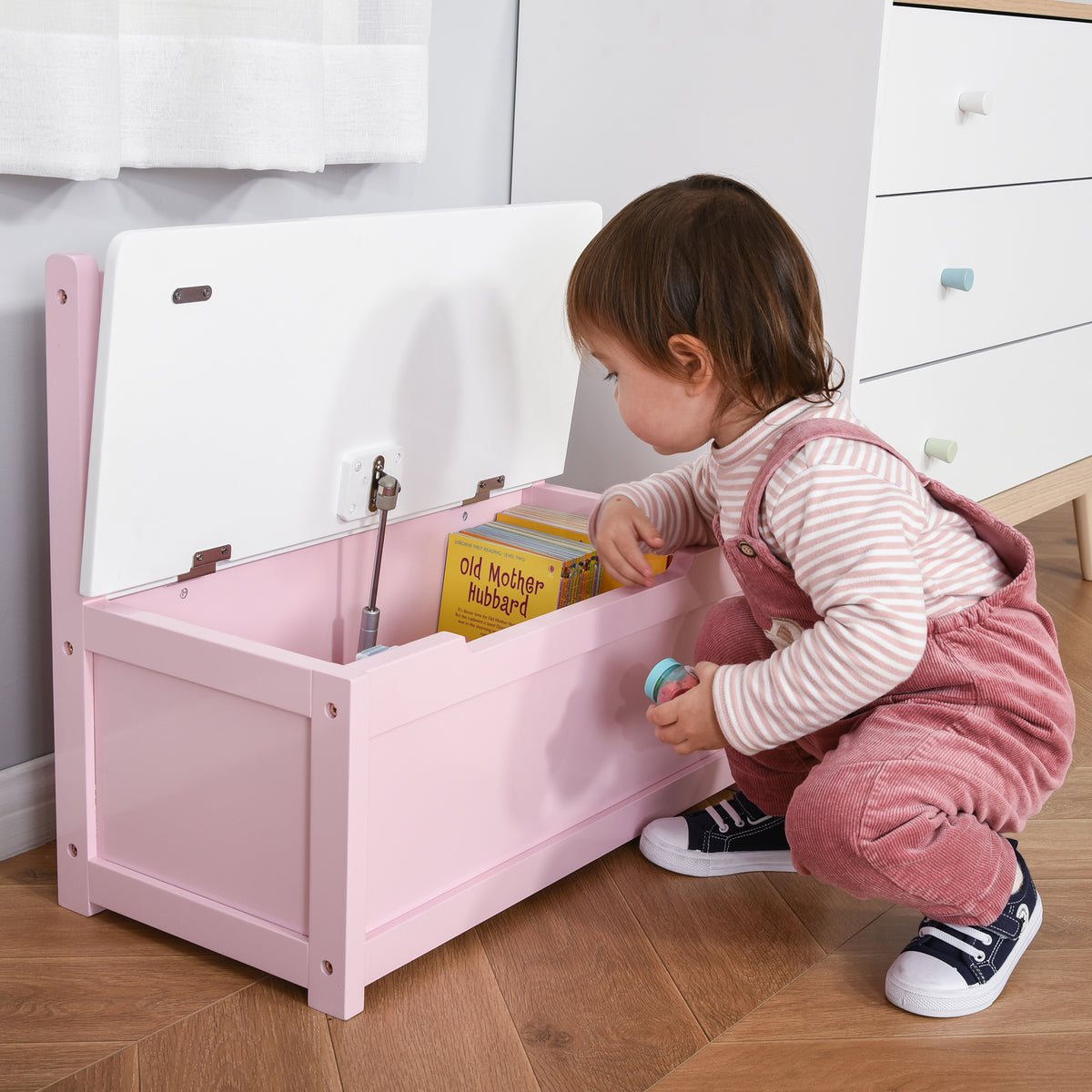Coffre à jouet enfant banc de rangement enfant couvercle rabattable et charnières de sécurité 60 x 30 x 50 cm rose-1