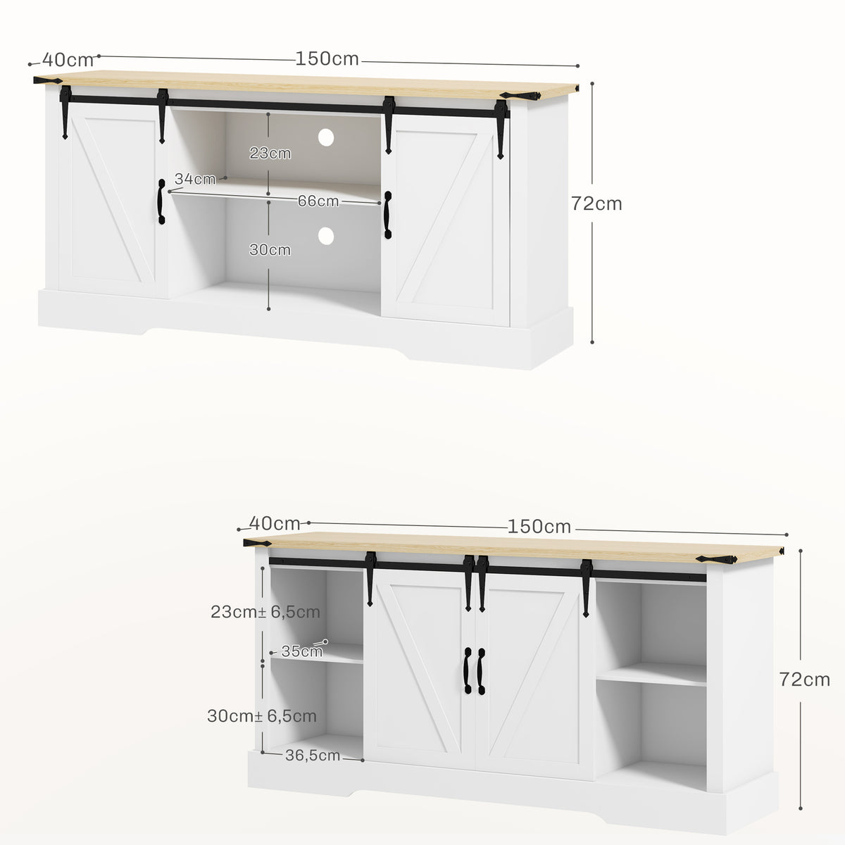 Buffet meuble de rangement avec 2 portes coulissantes étagères réglables 150l x 40P x 72H cm en bois blanc chêne-2