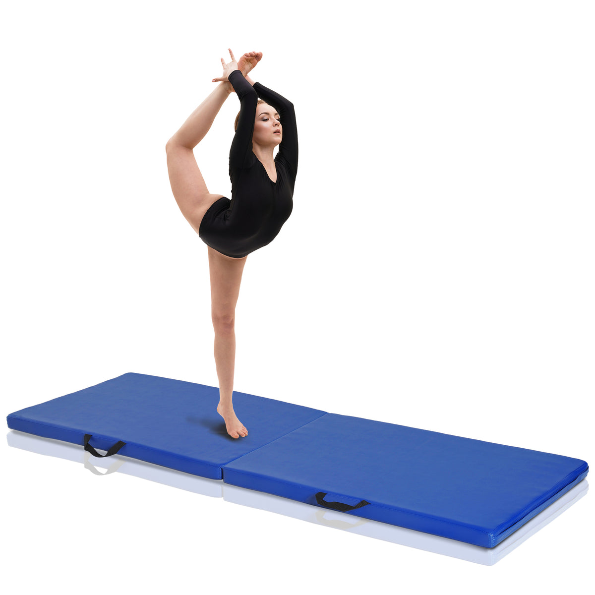 Tapis de gymnastique yoga pilates fitness pliable portable grand confort 180L x 60l x 5H cm revêtement synthétique bleu-9