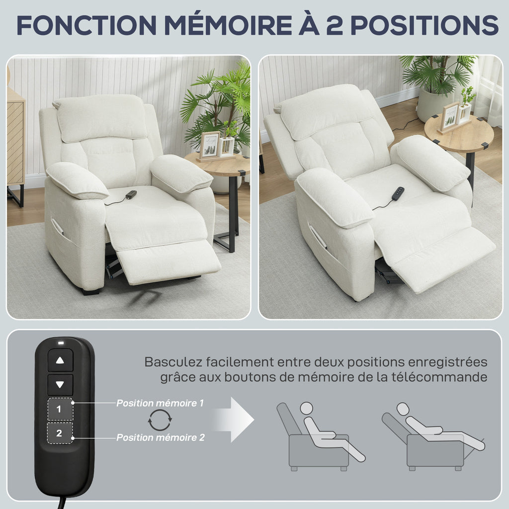Fauteuil relax électrique fauteuil inclinable port USB repose-pieds poches latérales télécommande 86x90x103cm beige-7