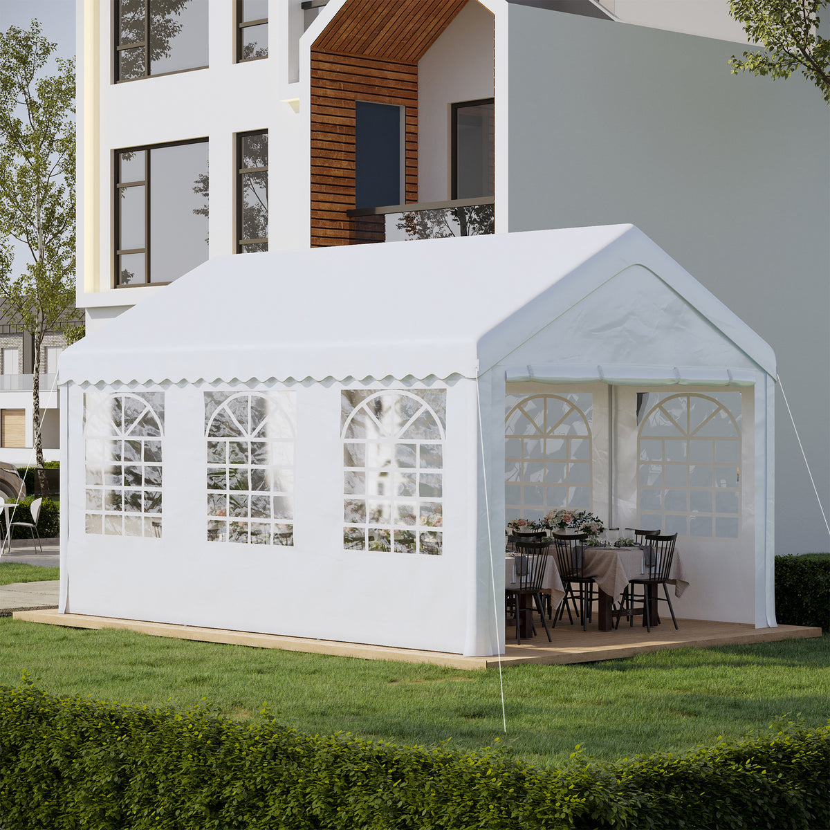 Tente de réception chapiteau de jardin chapiteau barnum 4 parois amovibles portes zippées idéal pour fête mariage soirée 6 x 4 x 2,8 m acier toile polyéthylène 180 g/m² blanc-1