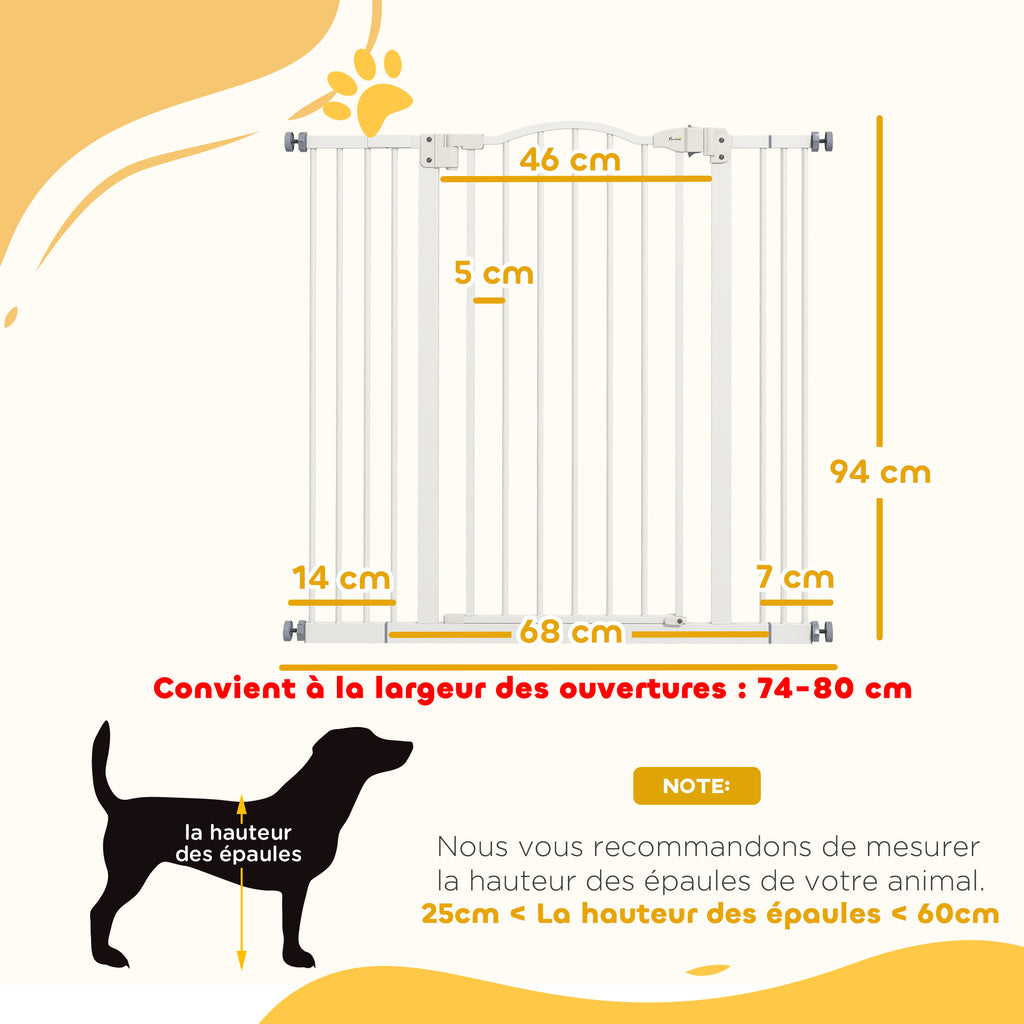 Barrière de sécurité pour chien extensible 74-100 cm fermeture automatique fixation par pression sans percer blanc-2