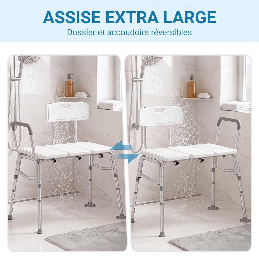 Banc de Transfert Baignoire, Hauteur Réglable à 10 Niveaux, Large Assise, Dossier, Accoudoir, 86x60x89-101cm, Blanc-4