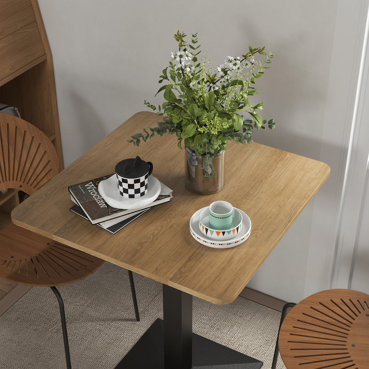 Table à Manger Carrée pour 2 Personnes 70x70x75cm Table de Cuisine Plateau Effet Bois Piétement en Acier Marron Foncé-7