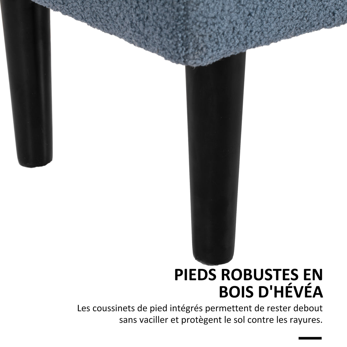 Banc de rangement coffre de rangement revêtement bouclette, pieds en bois de caoutchouc 95 x 38 x 45 cm bleu-4