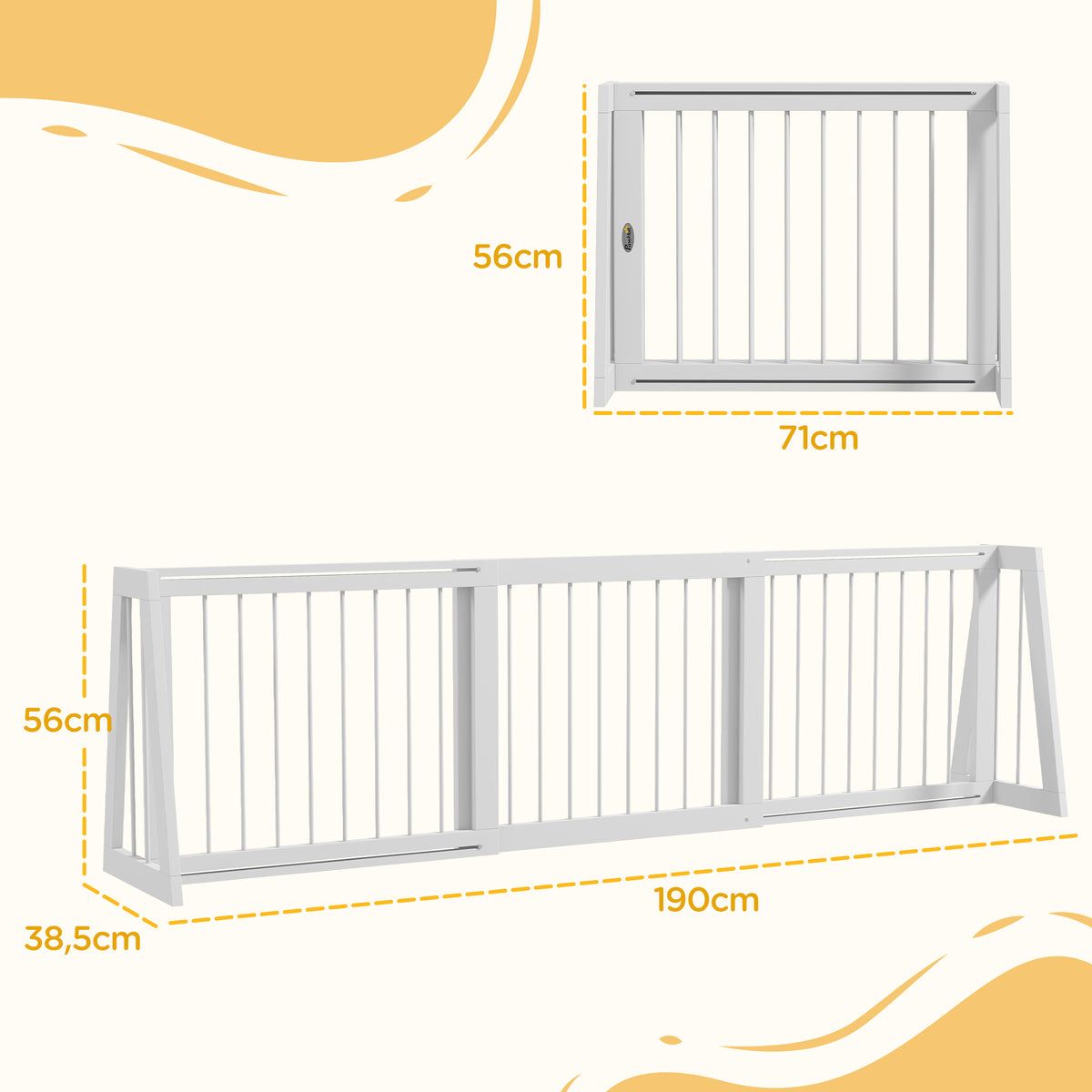 Barrière de sécurité pour chien barrière de protection à 3 panneaux rétractable 71-190 cm en bois - blanc-2