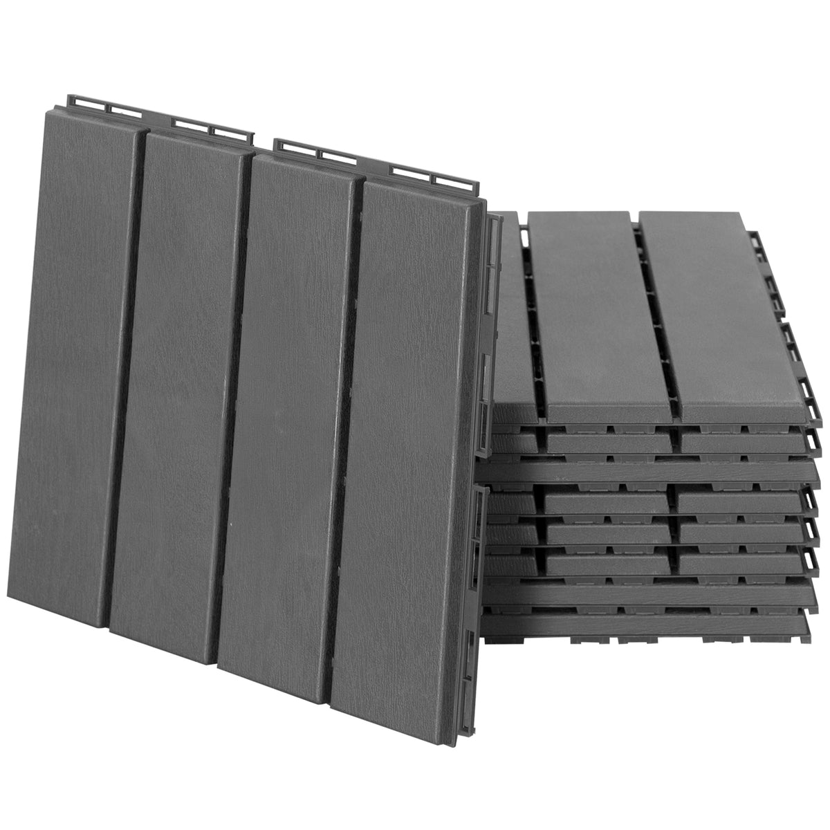 Caillebotis - Dalles terrasse - Lot de 9 - emboîtables, Installation très Simple - Petits Carreaux Composite Plastique Imitation Bois Noir-0