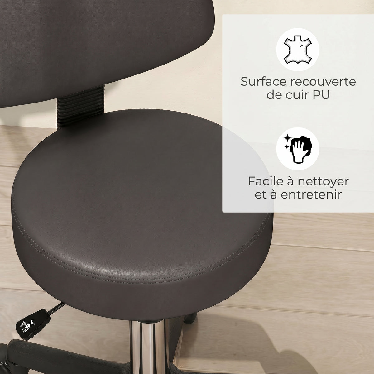 Tabouret massage a roulettes reglable en hauteur pivotant avec dossier ergonomique gris-3