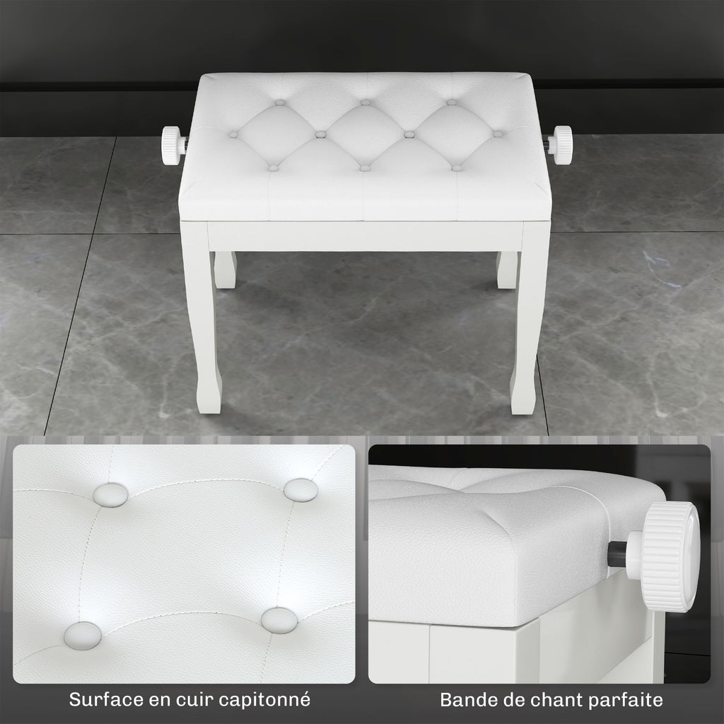 Banc de piano, banc de clavier réglable en hauteur en bois massif, siège rembourré, 64 x 35 x 45-55 cm, blanc-4