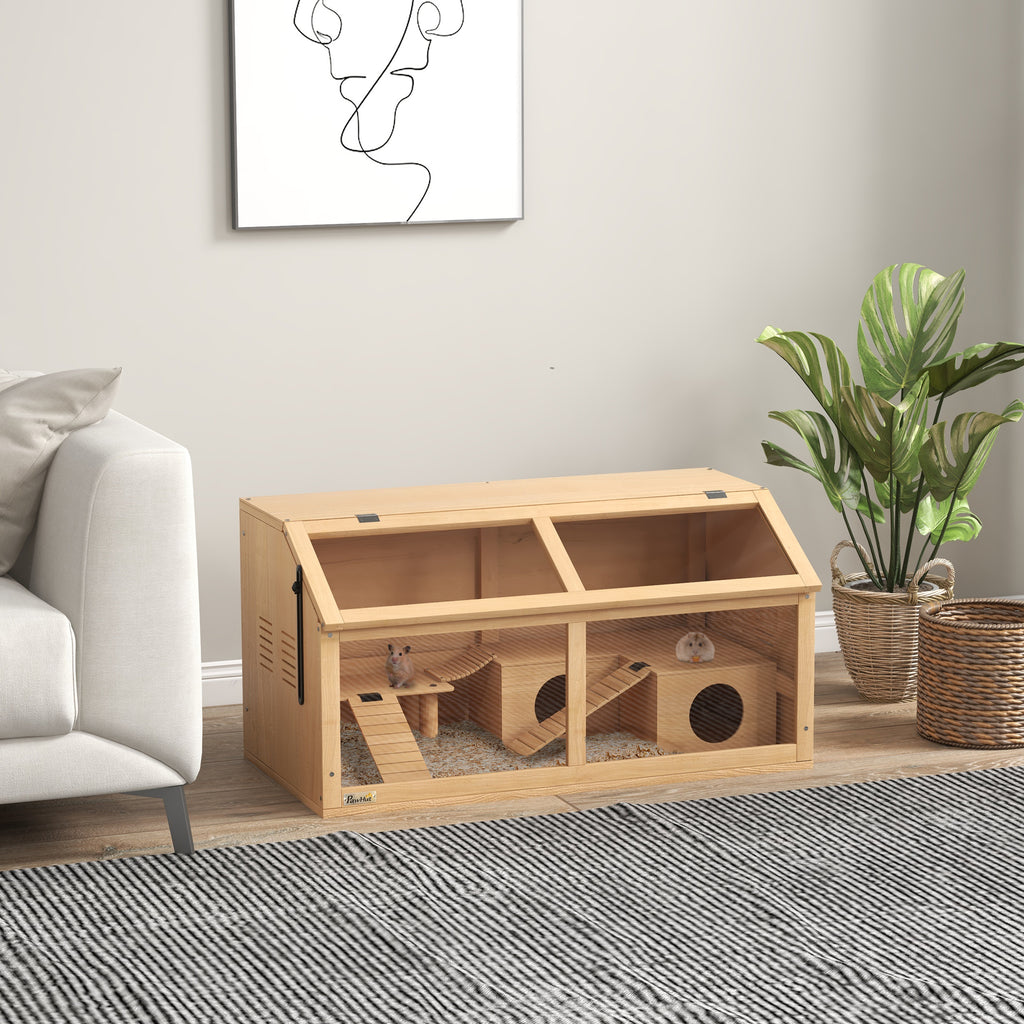 Cage hamster en bois habitat grand pour rongeur ventilation couvercle ouvrant et accessoires 85x45x44cm bois naturel-1
