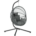 Fauteuil œuf suspendu, chaise hamac balançoire intérieur et extérieur, panier pliable, coussin rembourré, gris-0