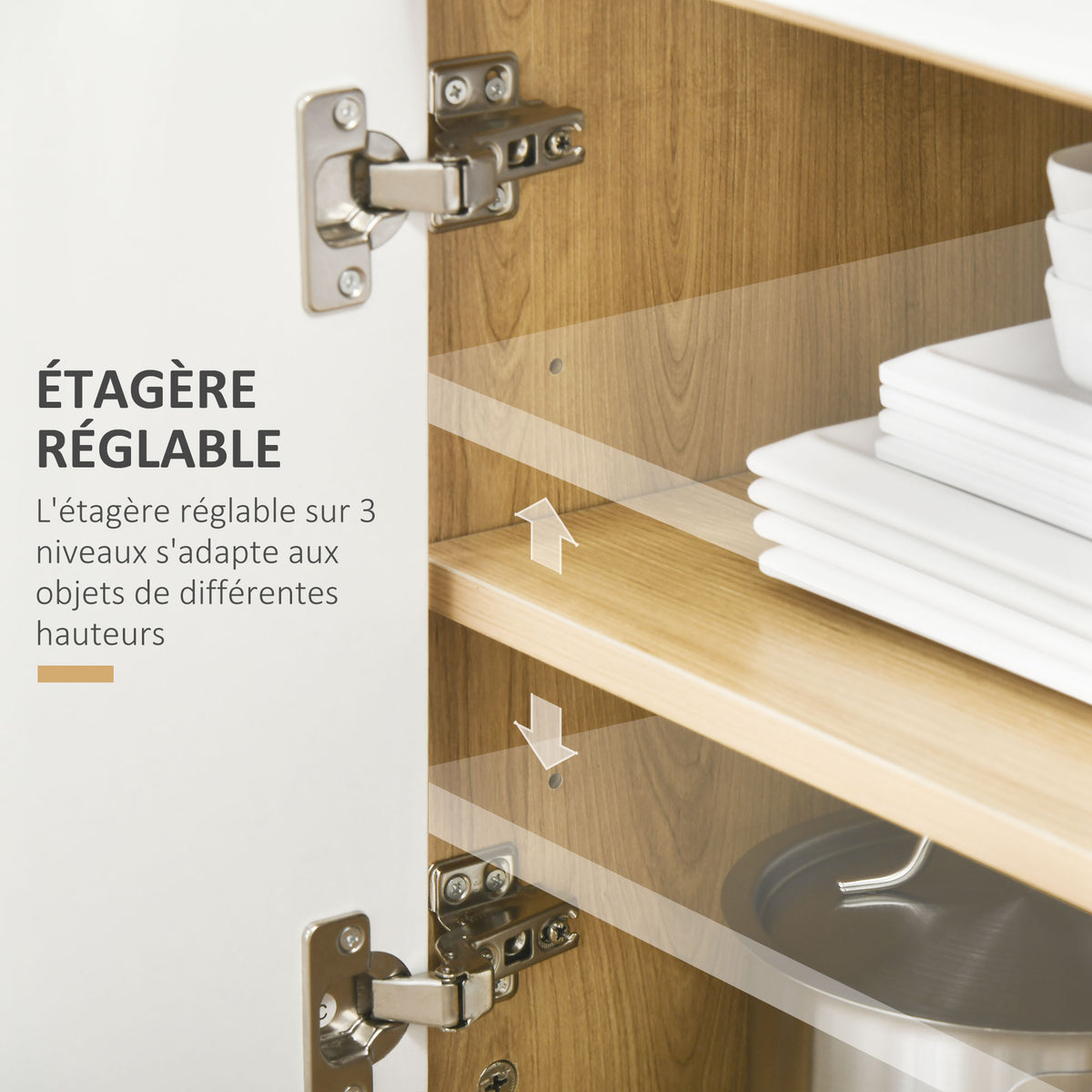 Meuble desserte de cuisine pour micro-ondes avec placard tiroir étagère réglable 58 x 40 x 118 cm naturel et blanc-4