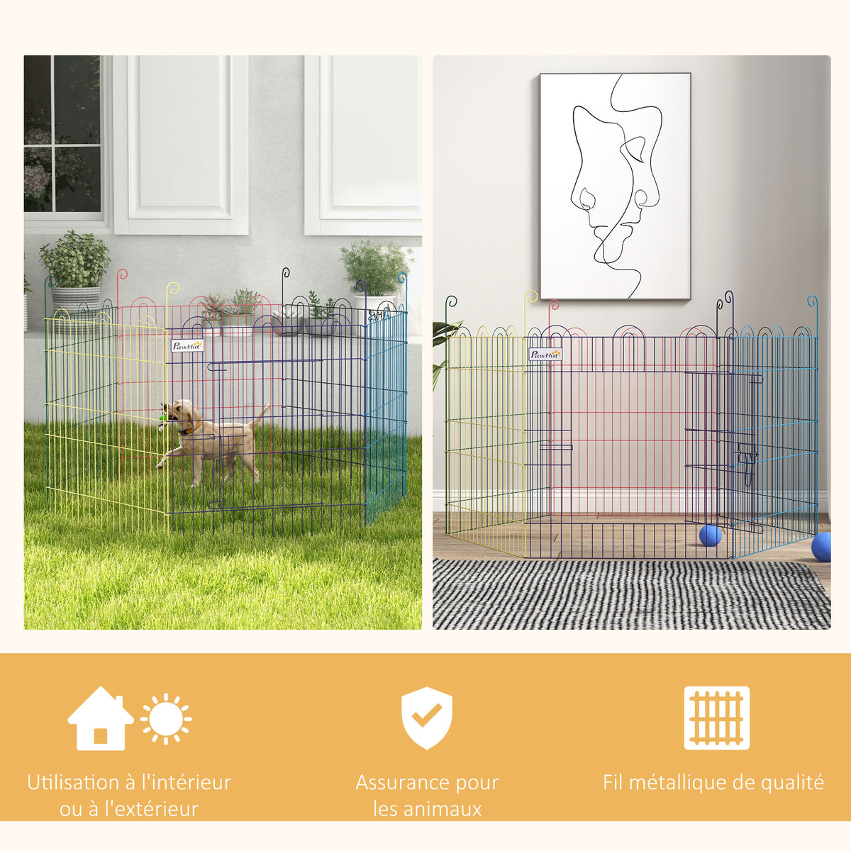 Enclos pliant en métal pour chiens lapins rongeurs petits animaux intérieur et extérieur 6 panneaux avec porte-6