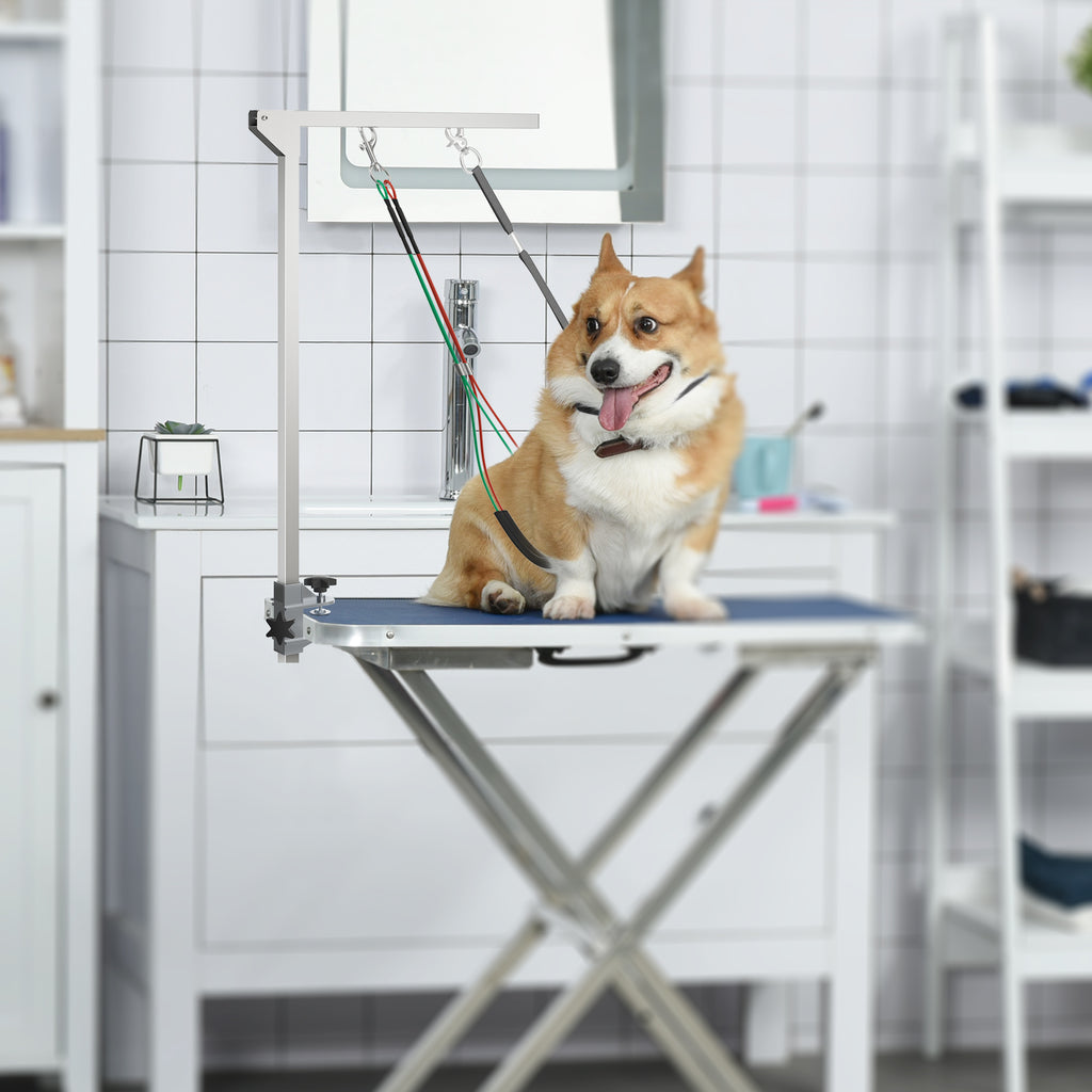 Bras de toilettage pliable pour animaux de compagnie en acier inoxydable avec collier de serrage pour chiens de grande et petite taille hauteur réglable max. 74 cm-1