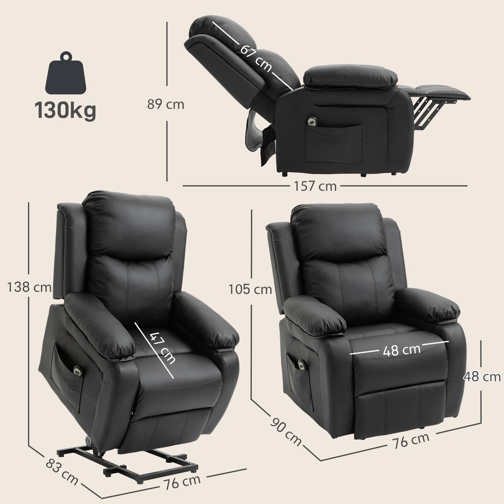 Fauteuil releveur électrique fauteuil relax électrique avec repose-pied télécommande et 2 pochettes 76x90x105cm noir-2