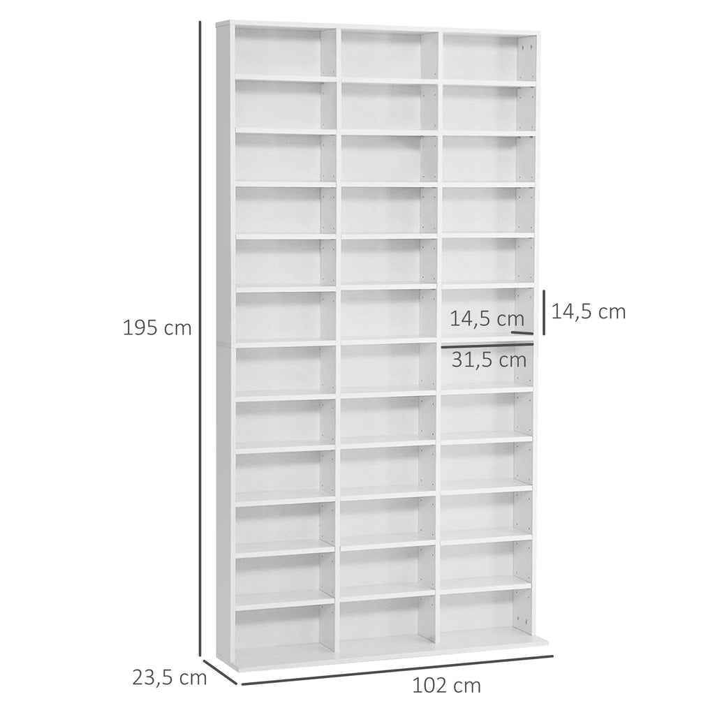 Étagère Rangement CD/DVD Meuble de Rangement pour 1116 CDs 36 Compartiments réglables en Hauteur Blanc-2
