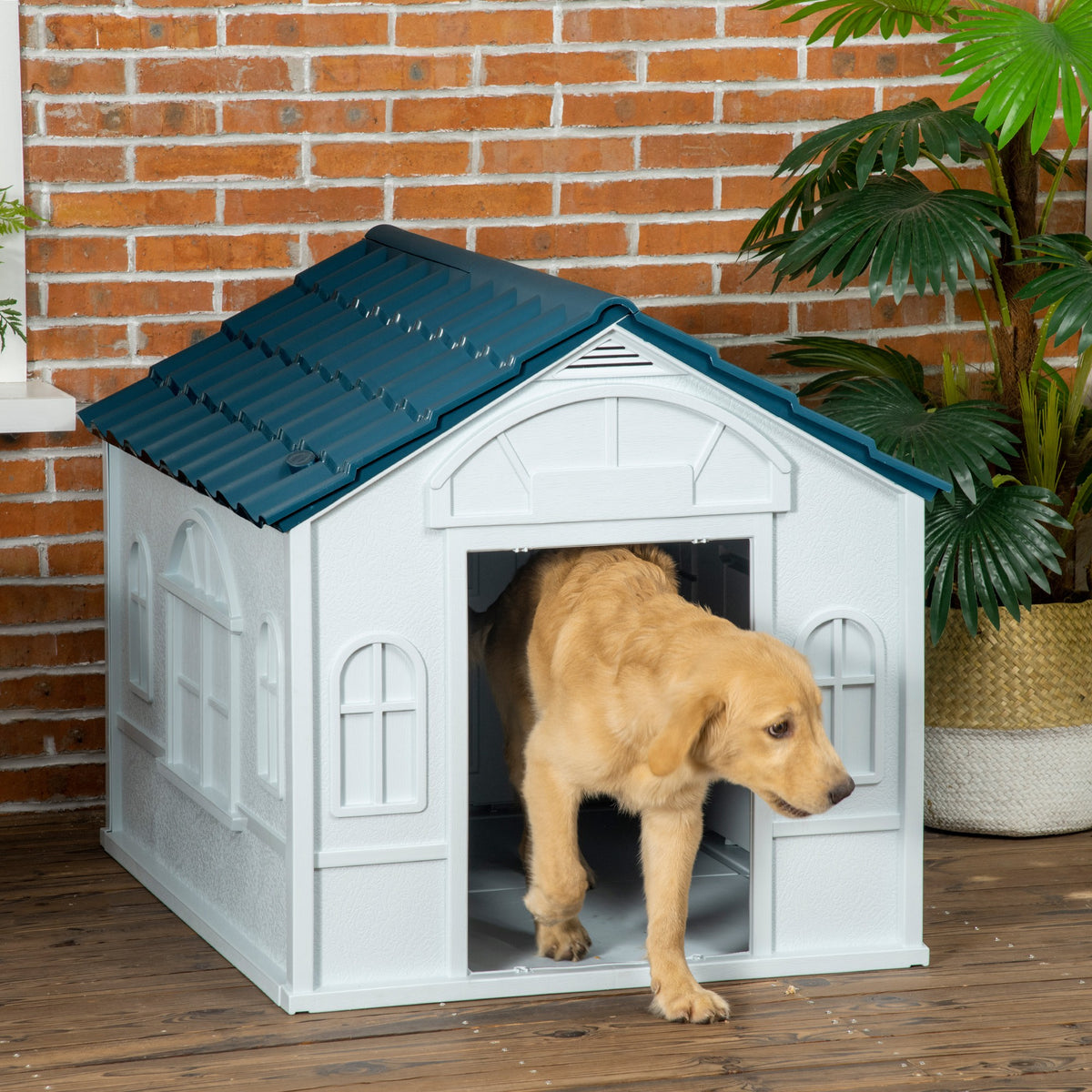 Niche pour Chien Extérieur avec Toit en Pente et Porte Avant Ouverte, pour Chiens Moyens et Grands, 84,2x98,2x82cm, Bleu-1