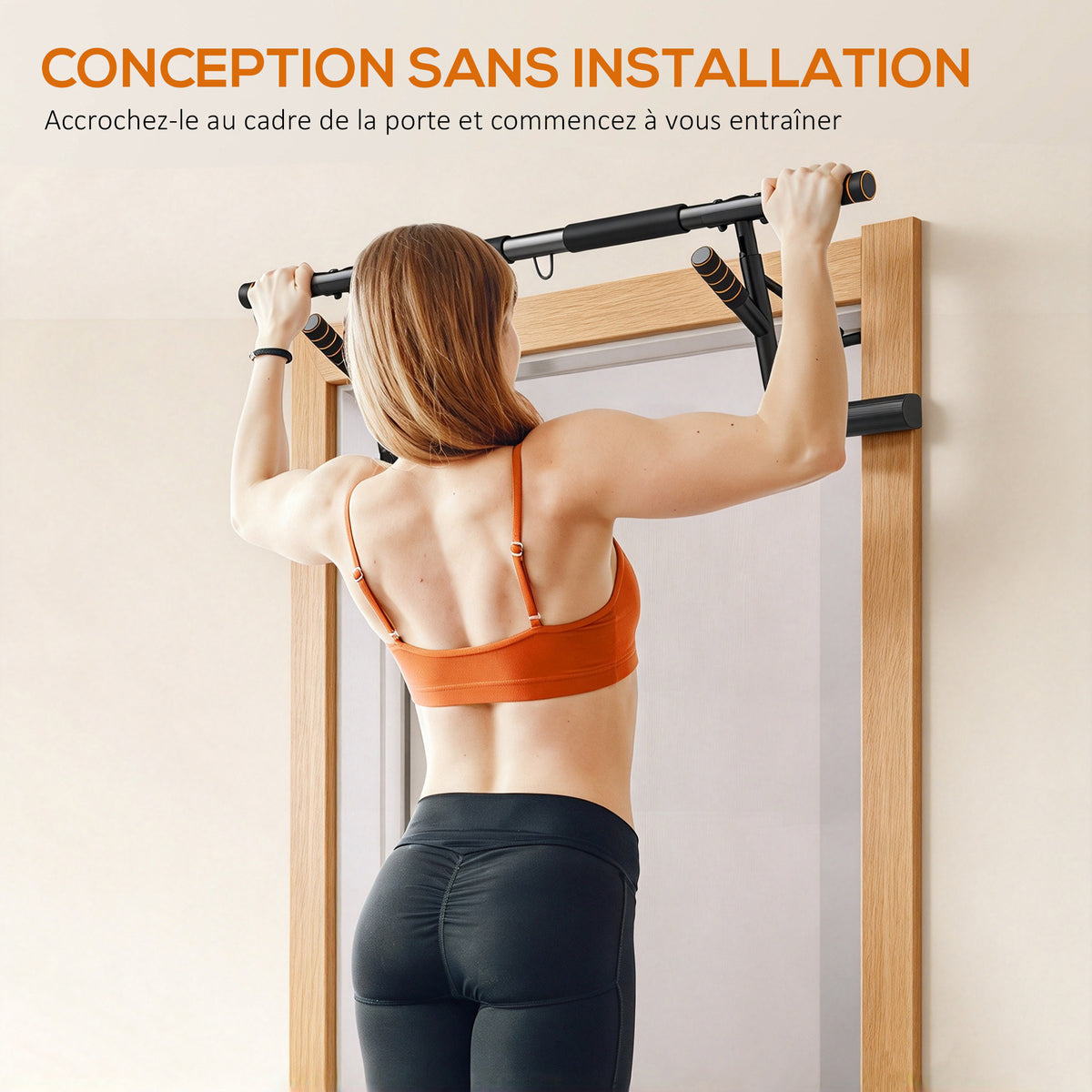 Barre de traction barre traction porte avec bandes de résistance poignées rembourrées 100 x 43 x 27 cm noir-3