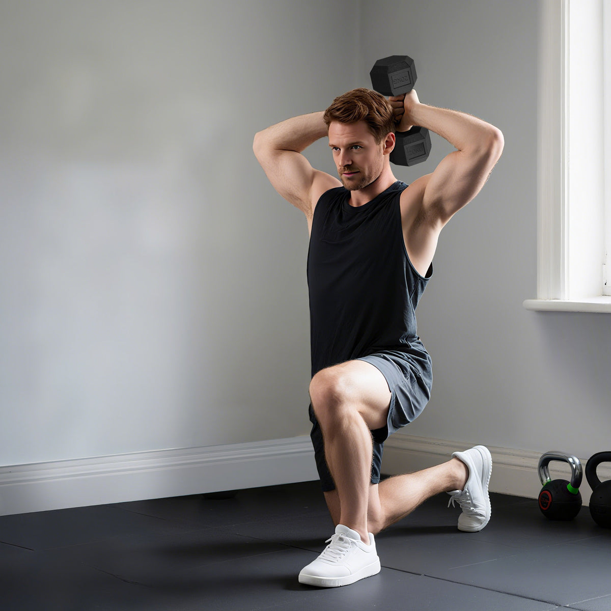 Haltère courte poids 20 Kg - 1 pièce, Haltère hexagonale entraînement musculaire & haltérophilie - métal caoutchouc noir-8