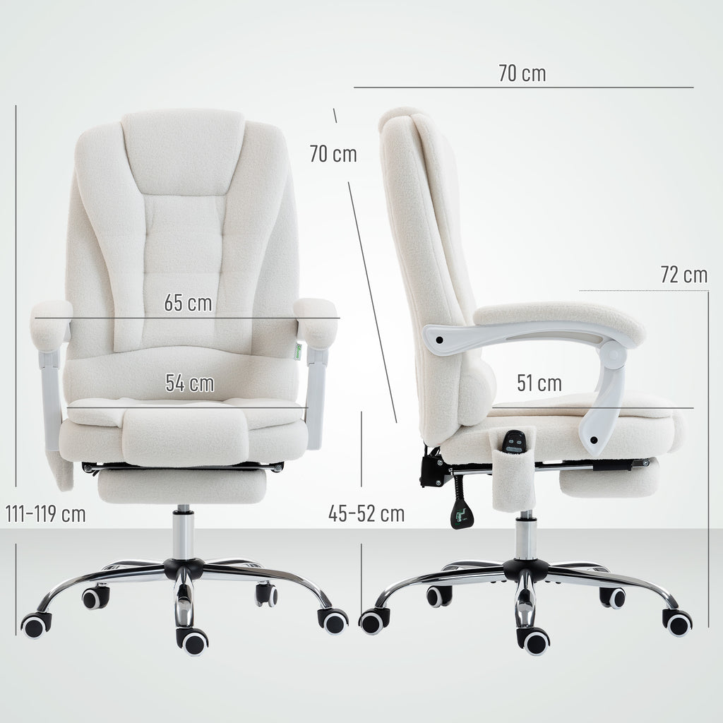 Fauteuil de bureau direction massant chauffant hauteur réglable dossier inclinable toile de lin blanc-2