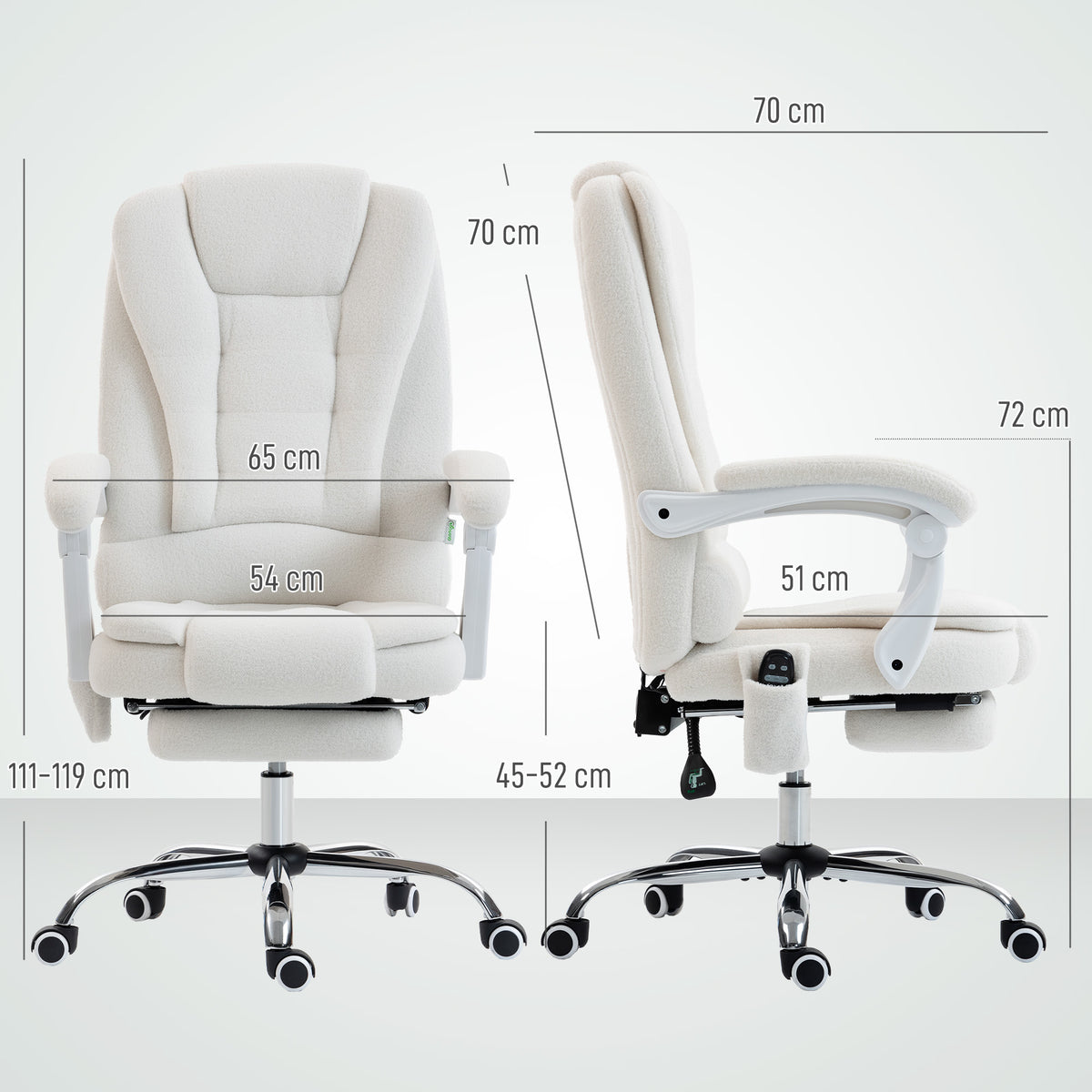 Fauteuil de bureau direction massant chauffant hauteur réglable dossier inclinable toile de lin blanc-2