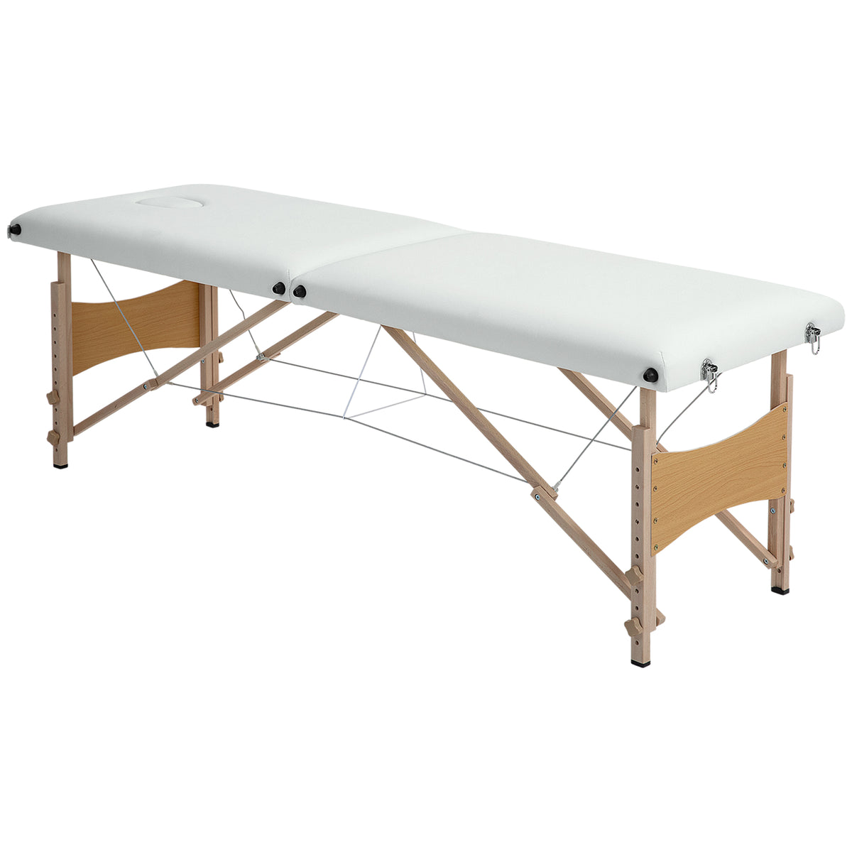 Table de massage pliante, lit de massage 2 zones, hauteur réglable, oreiller facial amovible, 186 x 60 x 61-87 cm, crème-0