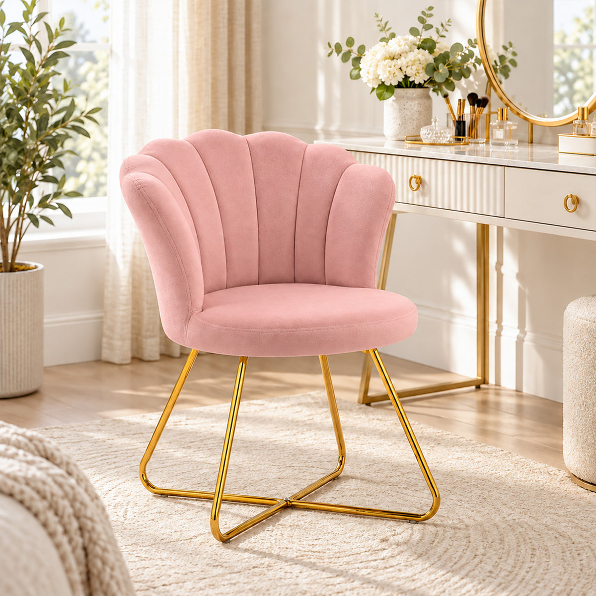 Fauteuil coquillage chaise coiffeuse fauteuil en velours fauteuil de salon avec pieds en acier 69 x 64 x 80 cm rose-1