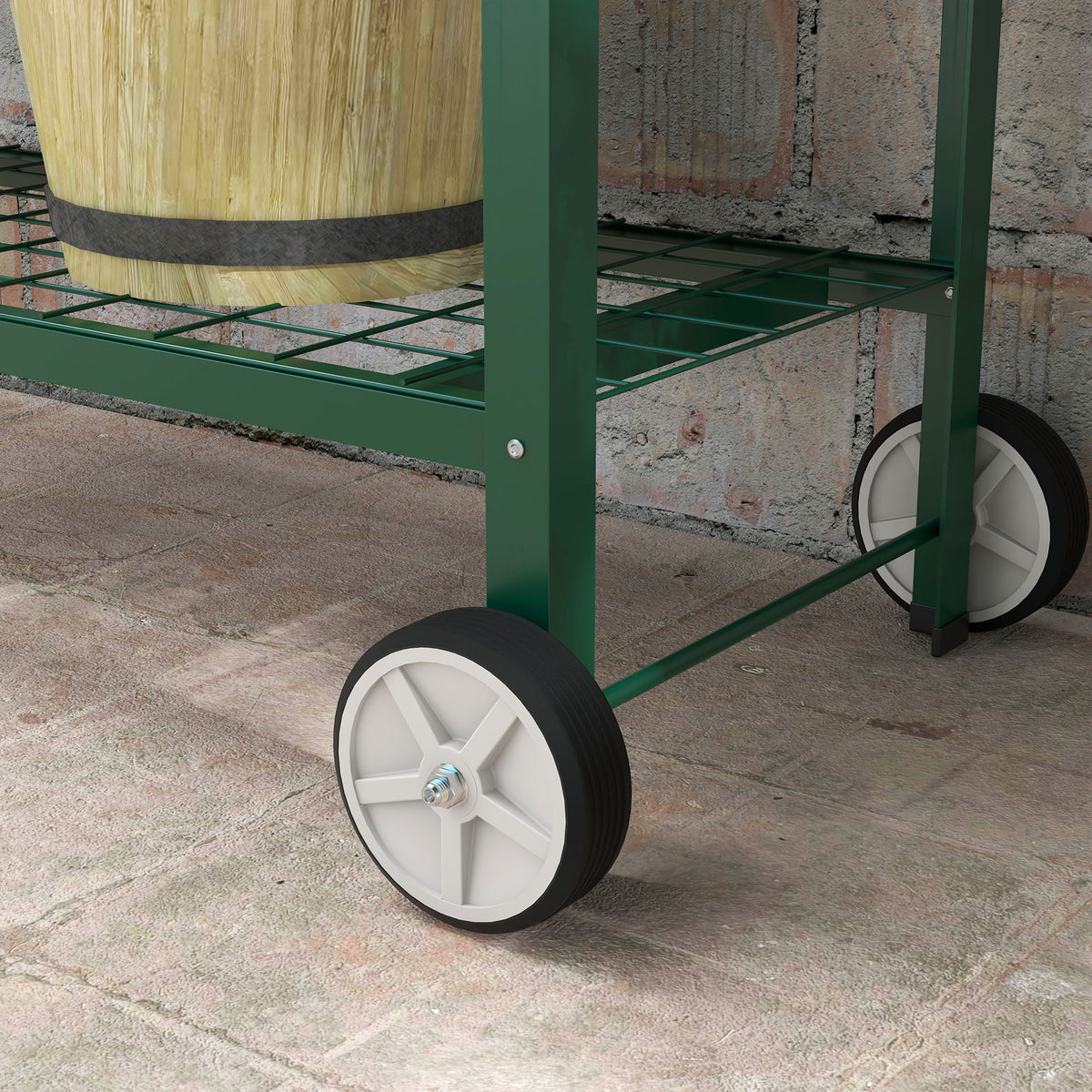 Jardinière sur Pieds Potager dim. 109L x 44l x 80H cm étagère 2 Roues + Insert d'irrigation métal Vert-8
