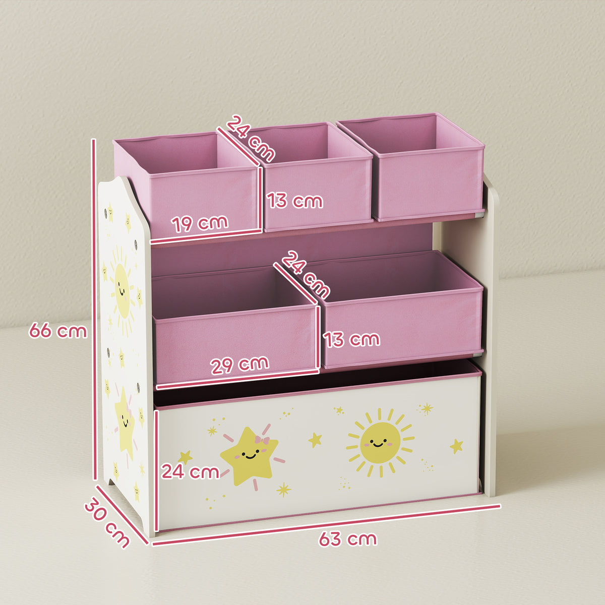 Meuble rangement enfant à 3 niveaux, étagère de rangement pour jouets enfants avec 6 boîtes en tissu amovibles, rose-2