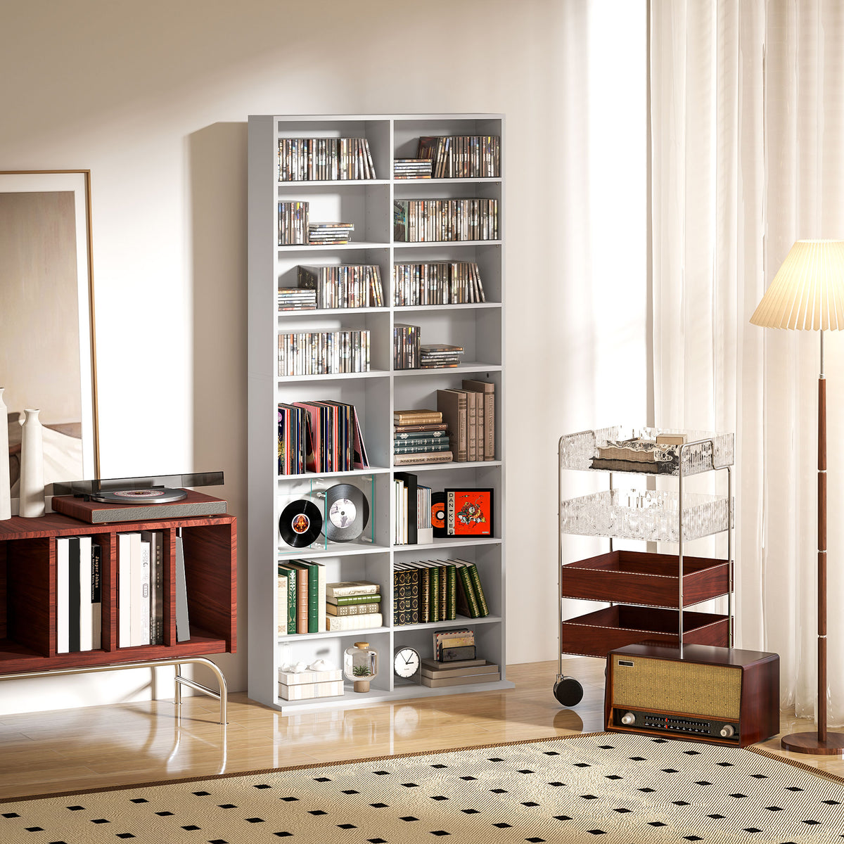 Rangements pour CD et DVD 18 compartiments capacité max. 640 CD/360 DVD 430 Blu-ray 78,5 x 24 x 175 cm blanc-1