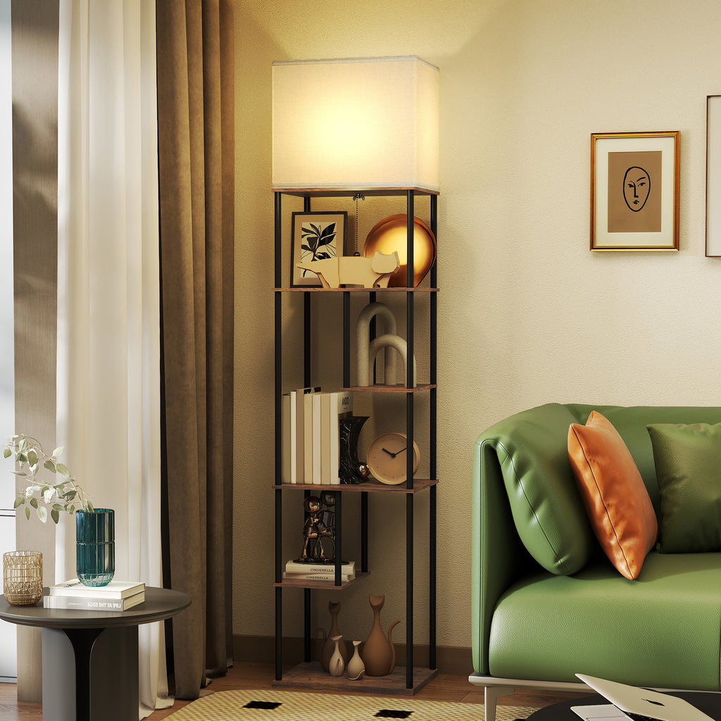 Lampadaire avec étagères, lampadaire sur pied de salon dimmable, télécommande, 40 x 29 x 171 cm, brun rustique-9