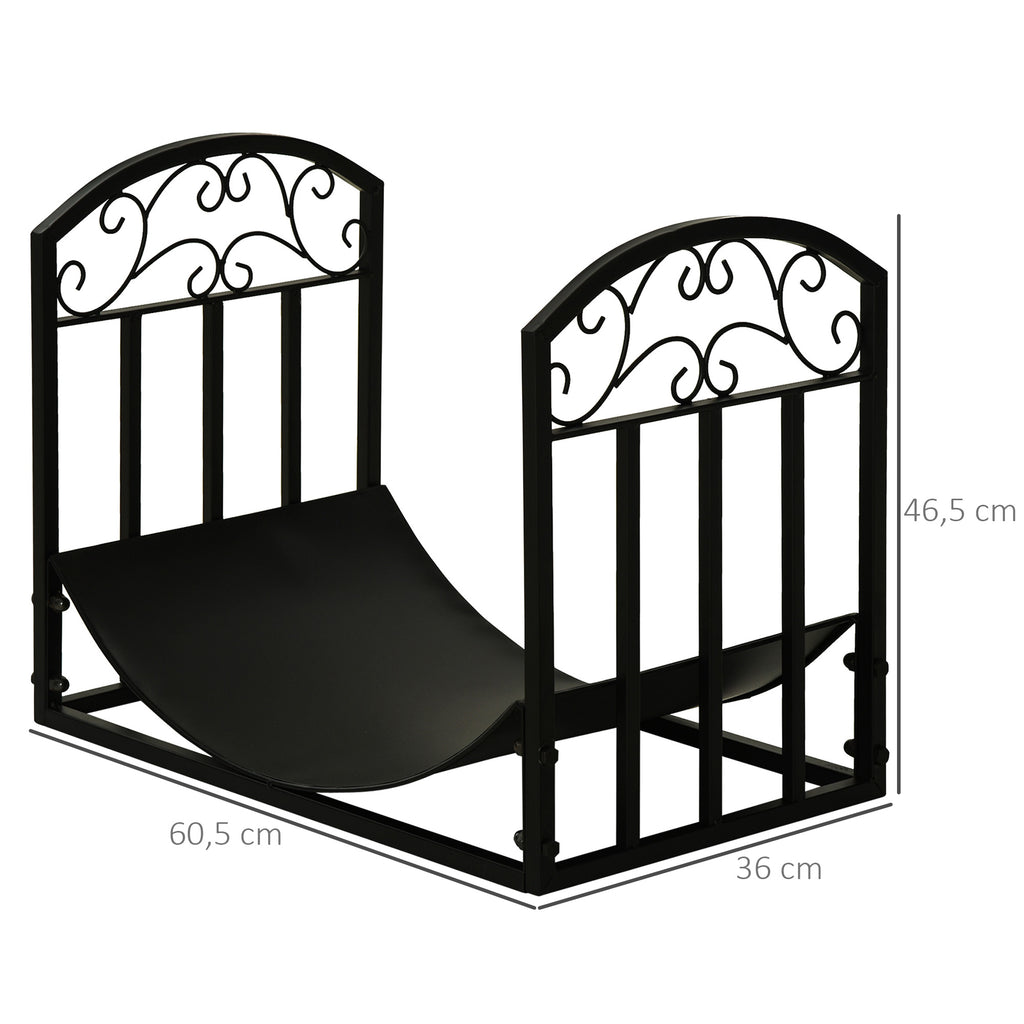 Range bûches Porte-bûches range rack à bûches support étagère à bois de cheminée charge max. 60 kg dim. 60,5L x 36l x 46,5H cm métal époxy noir-2