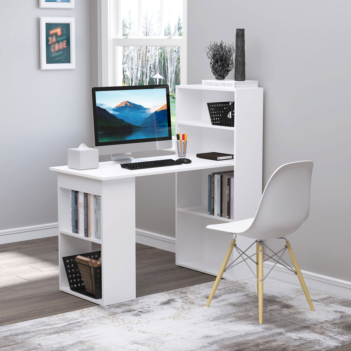 Bureau informatique, bureau avec rangement, 6 compartments ouverts, table d'ordinateur pour chambre, studio, 120-6