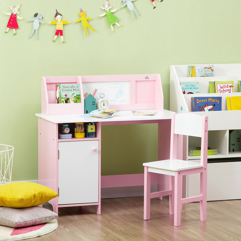 Ensemble table et chaise pour enfant avec tableau blanc - bureau pour enfant +5 ans - 90L x 45l x 85H cm rose-9