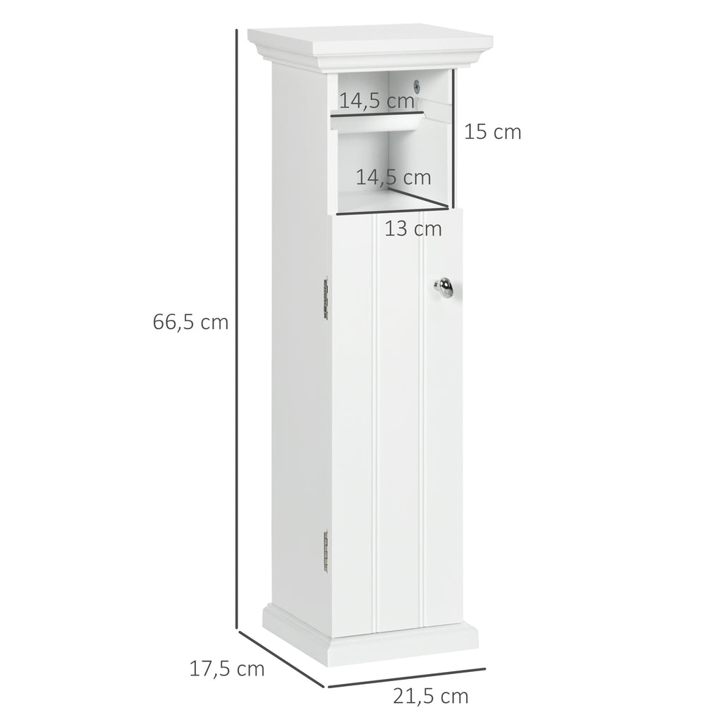 Meuble de salle de bain support papier toilette avec placard et sortie papier en bois blanc-2