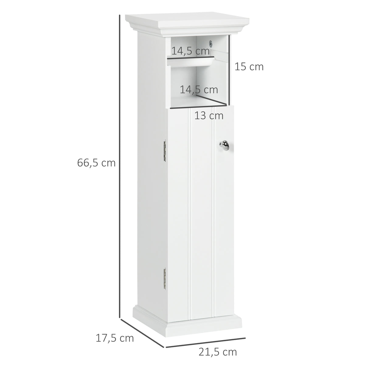 Meuble de salle de bain support papier toilette avec placard et sortie papier en bois blanc-2