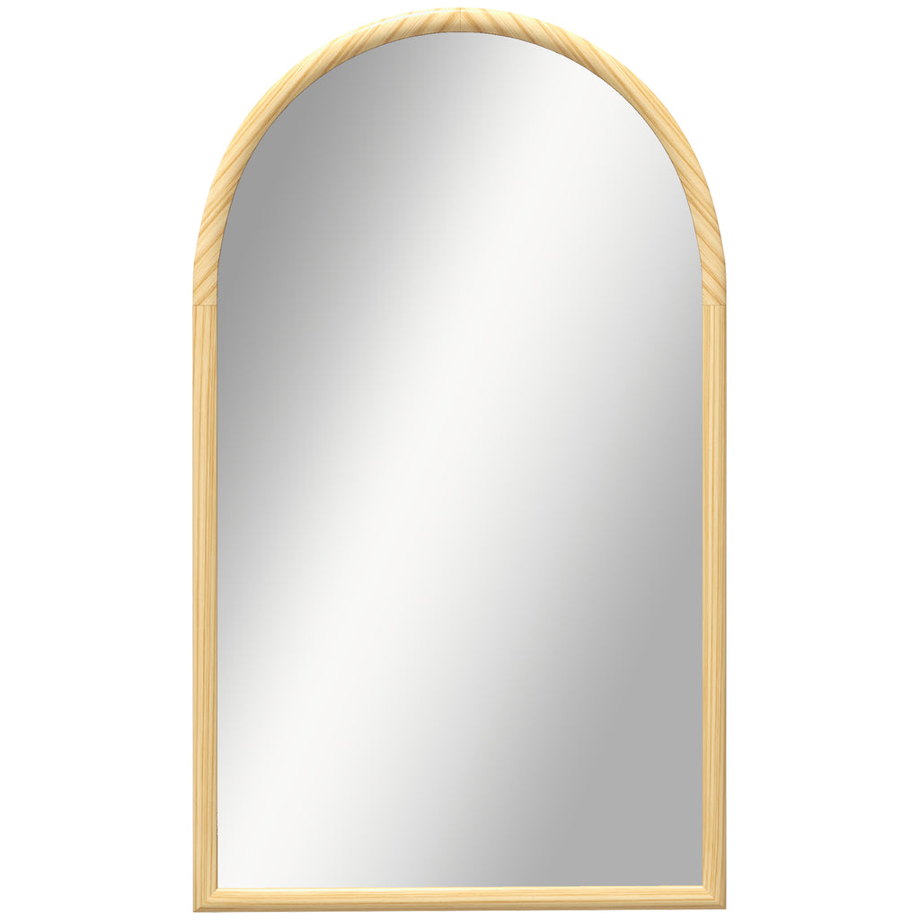 Miroir mural arche, 110 x 65 cm Cadre en bois, Miroir arqué pour le salon, la chambre, l'entrée, bois naturel-0