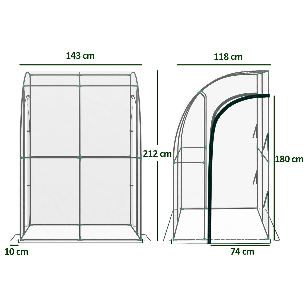 Serre de Jardin adossée serre adossée 2 portes zippées enroulables acier PVC transparent-2