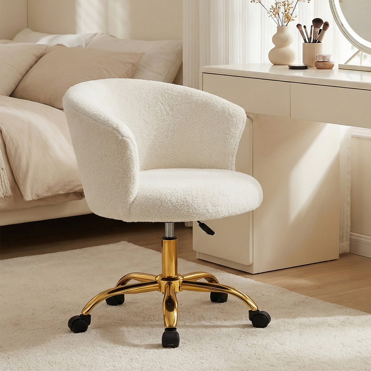 Chaise de bureau fauteuil de bureau ergonomique réglable en hauteur siège confortable pivotante piètement acier blanc-1