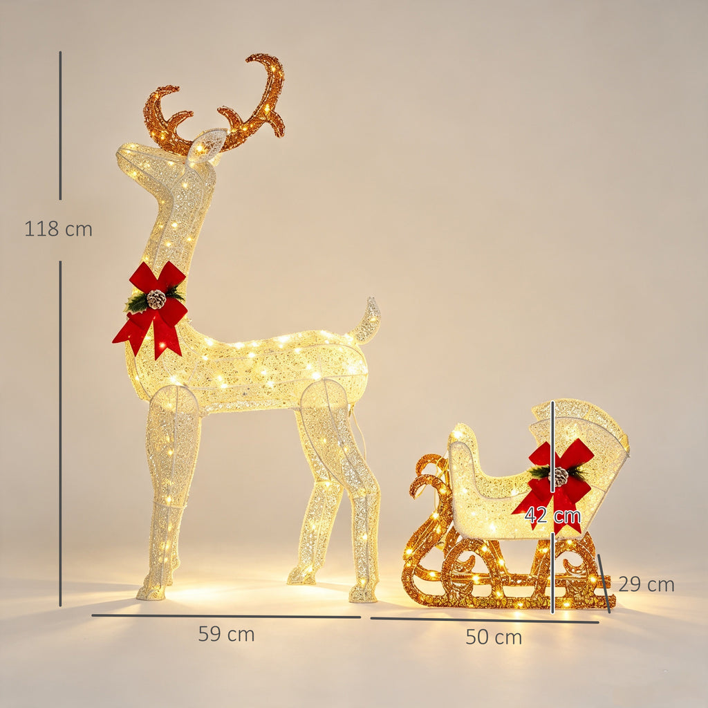 Renne et traîneau lumineux de Noël avec 170 LED blanc chaud, décoration de Noël pour intérieur et extérieur, 50x29x42cm-2