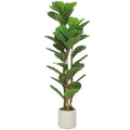 Plante artificielle intérieure 120 cm Figuier lyre arbre artificiel avec pot en plastique et tronc en bois massif, vert-0