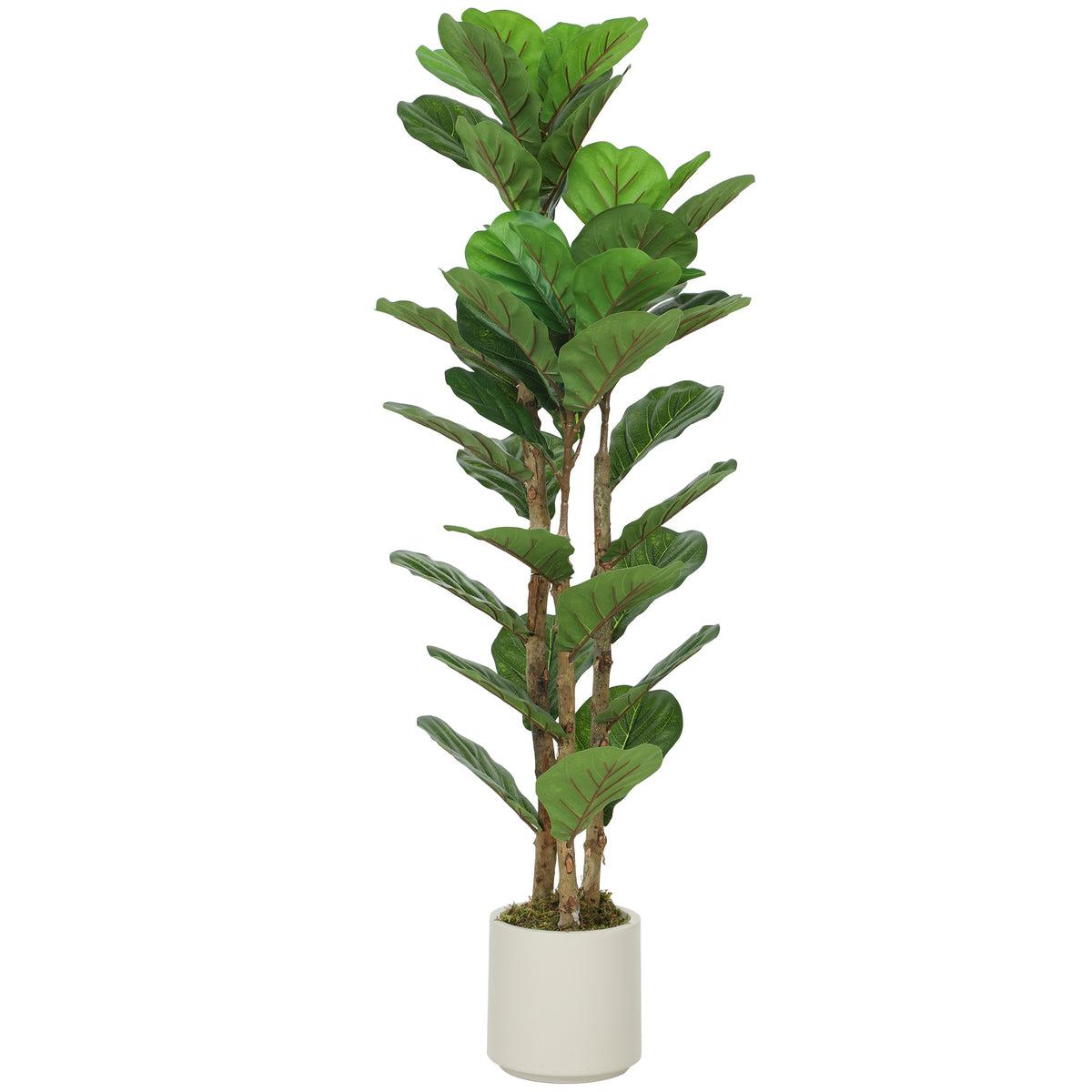 Plante artificielle intérieure 120 cm Figuier lyre arbre artificiel avec pot en plastique et tronc en bois massif, vert-0